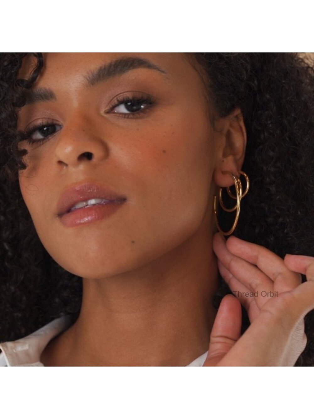 14K Gold Plated Chunky Hoop Earrings for Women - 45mm - Picture 6 of 6